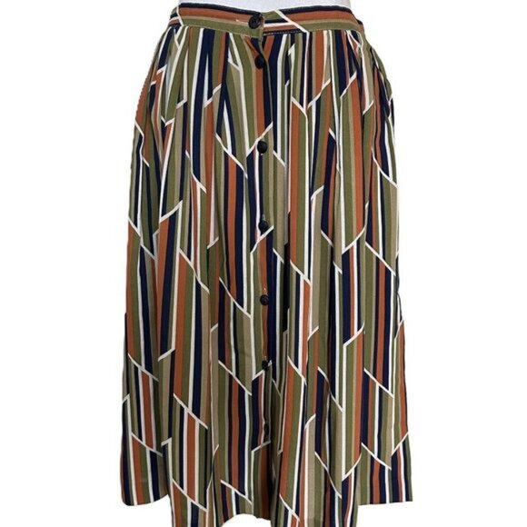 Vintage Button Front A Line Skirt Geo Print Knee Length Size Medium - Picture 1 of 6